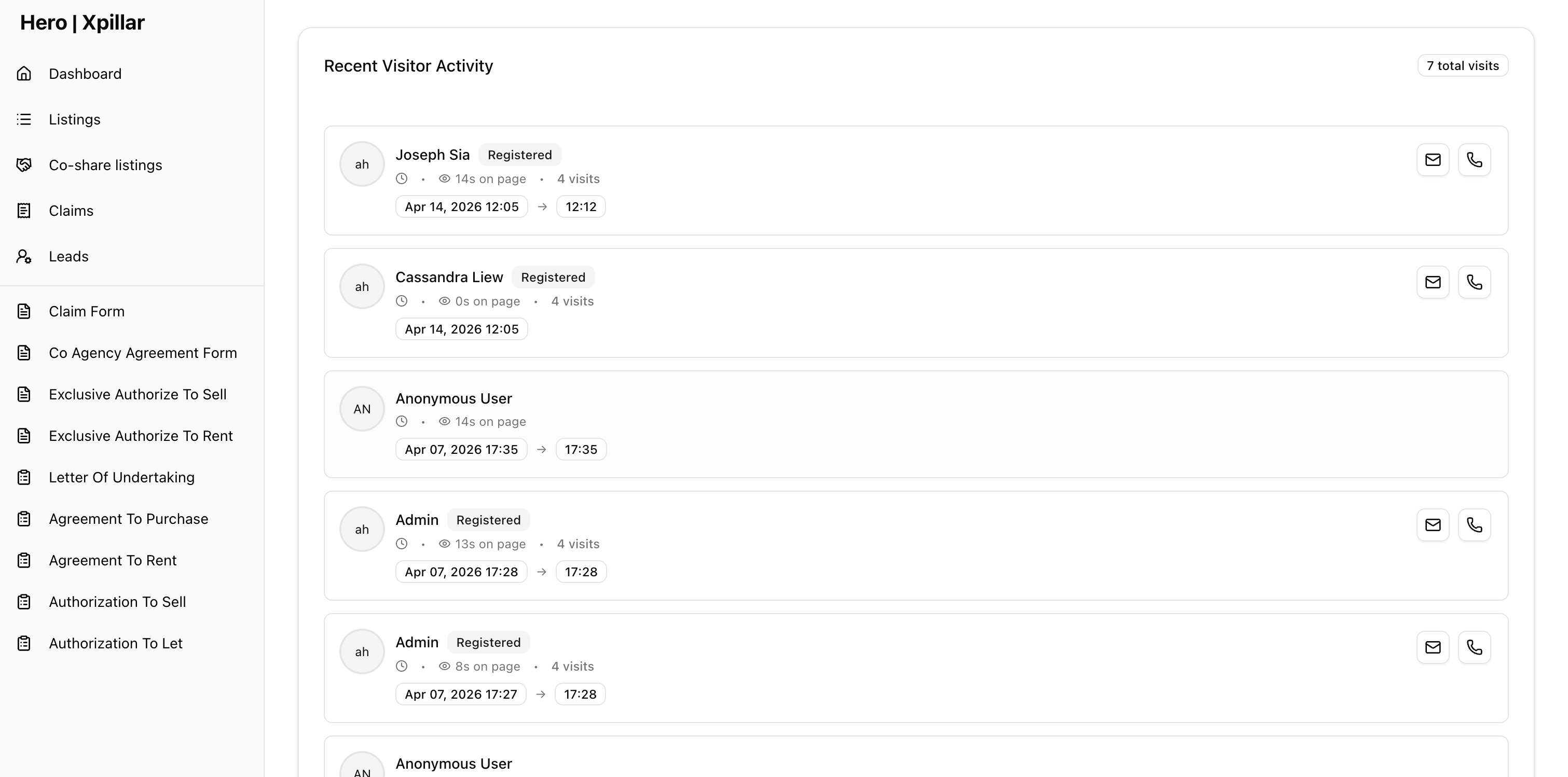 Xpillar Admin Portal: Listing viewers